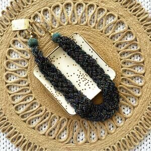 Macy's NWT Turquoise Blue Iridescent Heavily Beaded Braided Statement Necklace